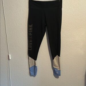 PINK Victoria's Secret Black and Gray Leggings with Blue Accents
